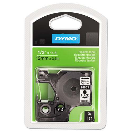 D1 Flexible Nylon Label Maker Tape, 0.5" X 11.5 Ft, Black On White