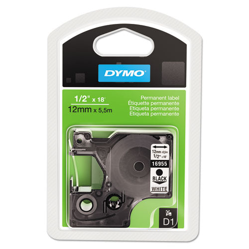 D1 High-performance Polyester Permanent Label Tape, 0.5" X 18 Ft, Black On White