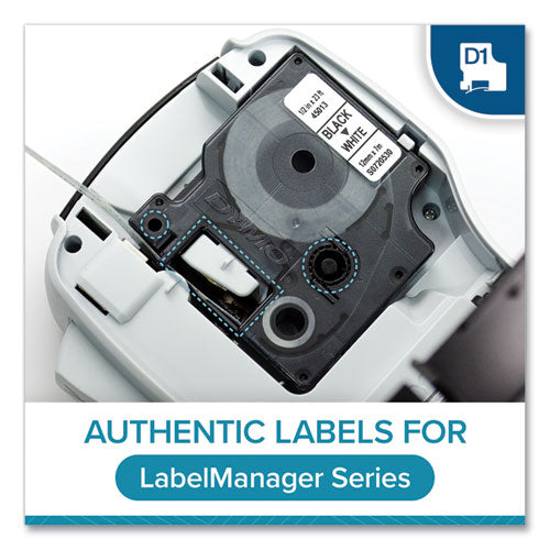 D1 Durable Labels, 0.5" X 10 Ft, White On Black