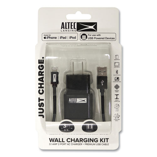Fabric Lightning Charging Cable, 3 Ft, Black