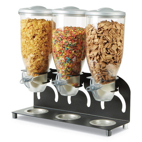 Heavy Duty Metal Cereal Triple Dispenser, 18 1-2w X 5.93d X 17 1-4h, Black-clear