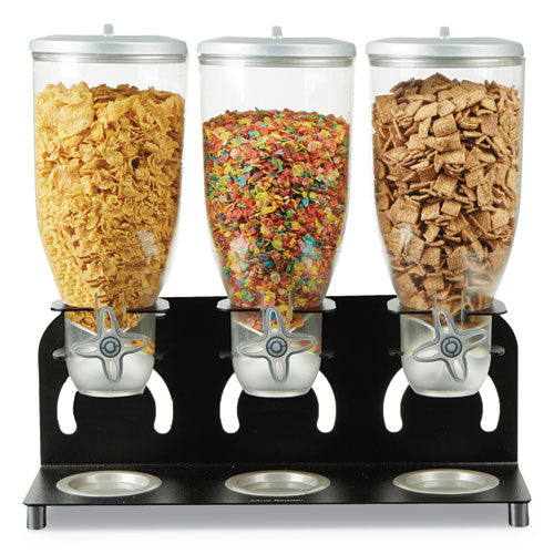 Heavy Duty Metal Cereal Triple Dispenser, 18 1-2w X 5.93d X 17 1-4h, Black-clear