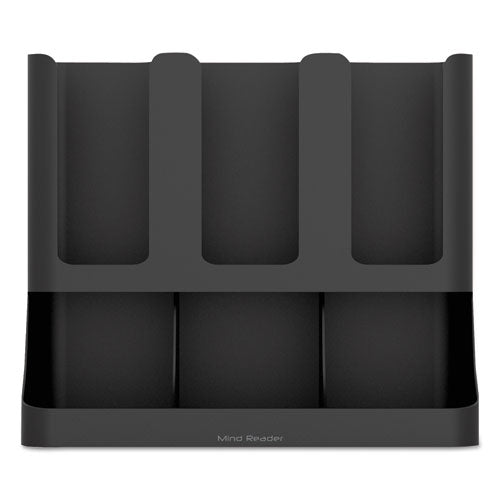 Flume Six-section Upright Coffee Condiment-cup Organizer, Black, 11.5 X 6.5 X 15