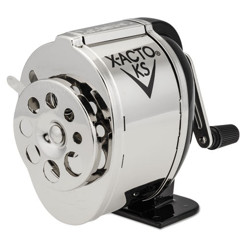 Ks Manual Classroom Pencil Sharpener, Vacuum-base, Manual, 4" X 5.5" X 5.5", Black-nickel