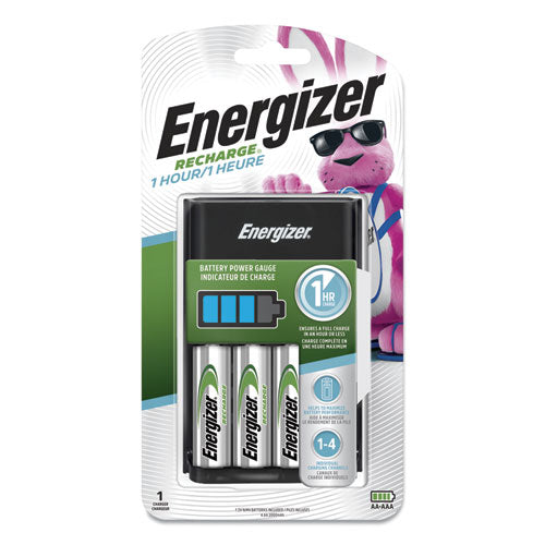 Recharge 1 Hour Charger For Aa Or Aaa Nimh Batteries, Includes 4 Aa Batteries-charger, 3 Chargers-carton