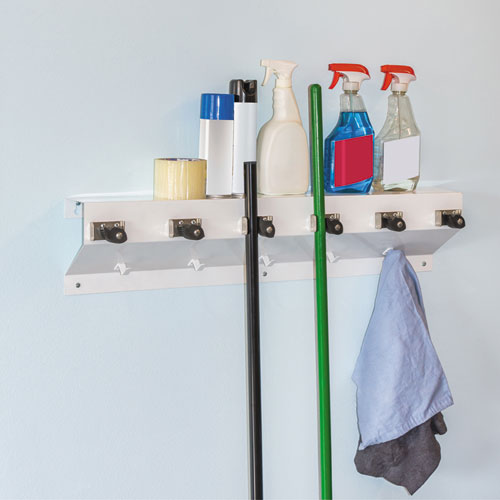 The Clincher Mop & Broom Holder, 34"w X 5 1-2"d X 7 1-2"h, White Gloss, Each