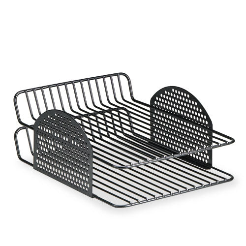 Perf-ect Double Letter Tray, 2 Sections, Letter Size Files, 9.63" X 12.56" X 4.88", Black