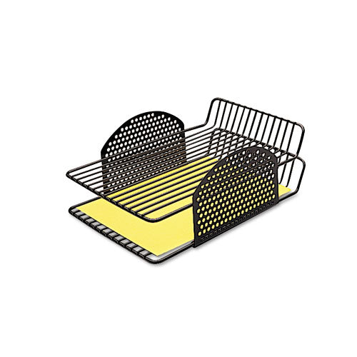 Perf-ect Double Letter Tray, 2 Sections, Letter Size Files, 9.63" X 12.56" X 4.88", Black
