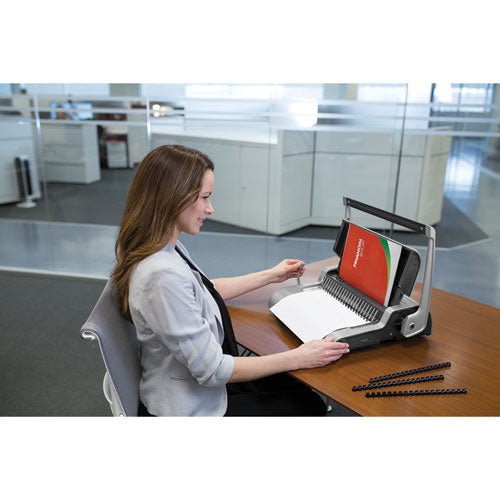 Quasar 500 Manual Comb Binding System, 18 1-8 X 15 3-8 X 5 1-8, Metallic Gray