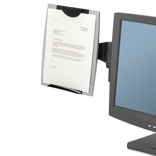 Office Suites Monitor Mount Copyholder, Plastic, Holds 150 Sheets, Black-silver