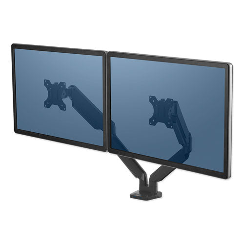 Platinum Series Dual Monitor Arm, For Monitors Up To 27", 20 Lbs Per Arm, Clamp-grommet, Black