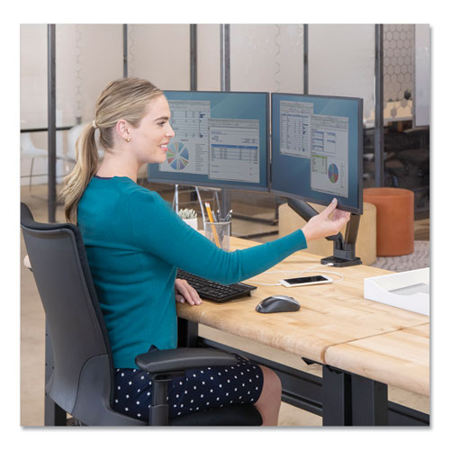 Platinum Series Dual Monitor Arm, For Monitors Up To 27", 20 Lbs Per Arm, Clamp-grommet, Black