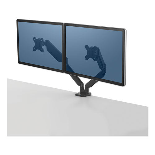 Platinum Series Dual Monitor Arm, For Monitors Up To 27", 20 Lbs Per Arm, Clamp-grommet, Black