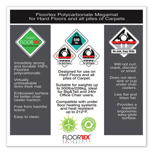 Cleartex Megamat Heavy-duty Polycarbonate Mat For Hard Floor-all Carpet, 46 X 60, Clear