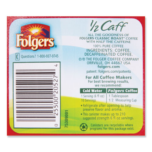 Coffee, Half Caff, 25.4 Oz Canister, 6-carton