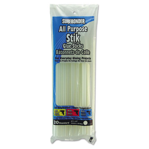 Hot Melt Glue Sticks, 0.43" X 10", Dries Clear, 20-pack