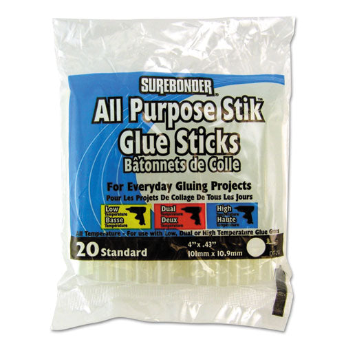 Hot Melt Glue Sticks, 0.43" X 4", Dries Clear, 20-pack