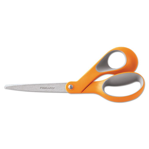 Home And Office Scissors, 8" Long, 3.5" Cut Length, Orange-gray Offset Handle