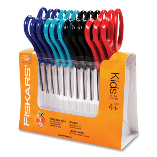 Kids-student Scissors, Pointed Tip, 7" Long, 2.75" Cut Length, Assorted Straight Handles