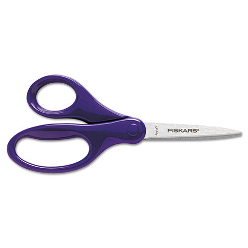 Kids-student Scissors, Pointed Tip, 7" Long, 2.75" Cut Length, Assorted Straight Handles