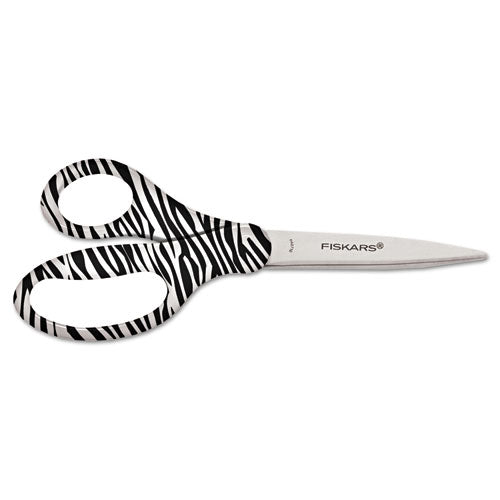 Performance Designer Zebra Scissors, 8" Long, 1.75" Cut Length, Black-white Straight Handle