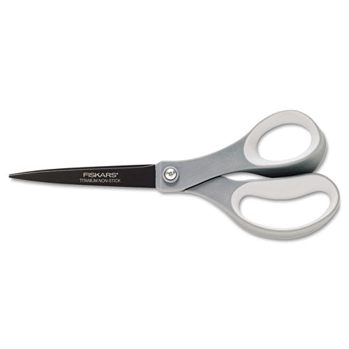 Performance Non-stick Titanium Softgrip Scissors, Pointed Tip, 5" Long, 1.6" Cut Length, Gray Straight Handle