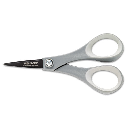 Performance Non-stick Titanium Softgrip Scissors, Pointed Tip, 5" Long, 1.6" Cut Length, Gray Straight Handle
