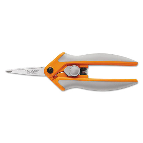 Easy Action Micro-tip Scissors, Pointed Tip, 5" Long, 1.75" Cut Length, Gray Straight Handle