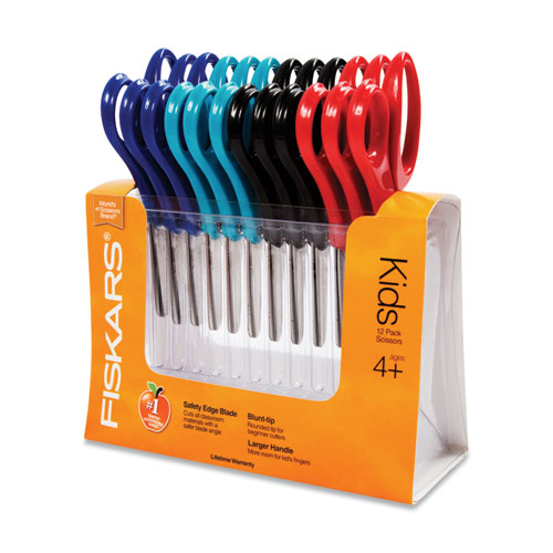 Kids-student Scissors, Rounded Tip, 5" Long, 1.75" Cut Length, Assorted Straight Handles, 12-pack