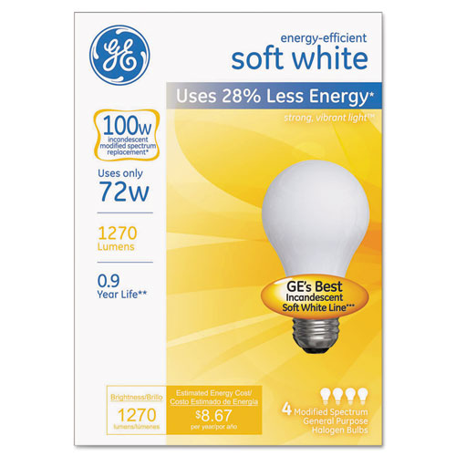 Halogen Bulb, Globe, 72 Watts, Soft White, 4-pack