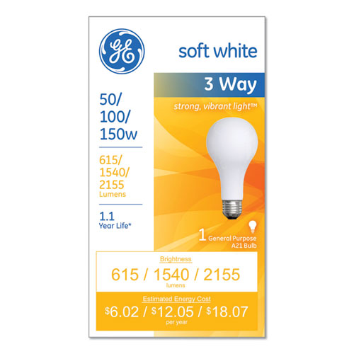 Incandescent Soft White 3-way A21 Light Bulb, 50-100-150 W