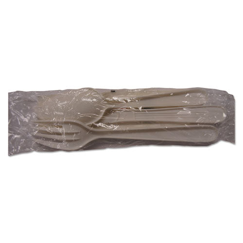 Heavyweight Cutlery, Fork-knife-teaspoon-salt-pepper-napkin, Polypropylene Plastic, White, 250-carton