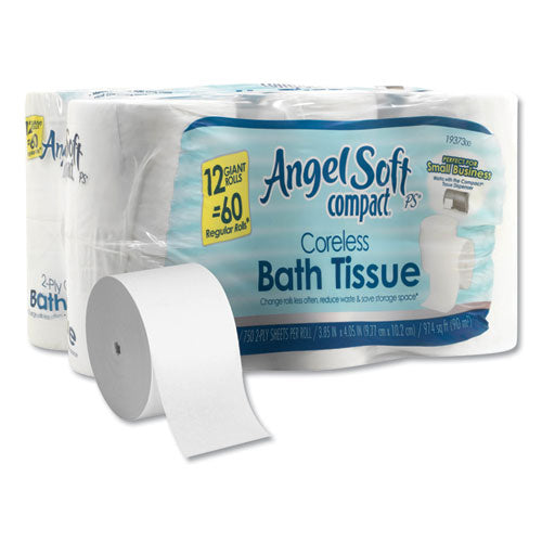 Angel Soft Ps Compact Coreless Bath Tissue, Septic Safe, 2-ply, White, 750 Sheets-roll, 12 Rolls-carton