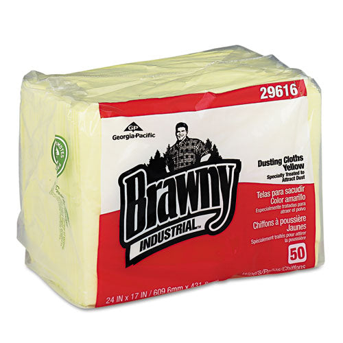 Brawny Industrial Dusting Cloths, Quarterfold, 24x24, Yellow, 50-pk, 4-ct