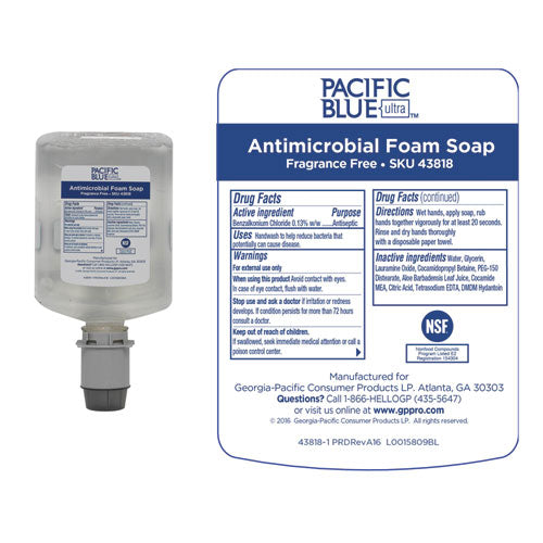 Pacific Blue Ultra Soap Manual Refill, Antimicrobial, Unscented, 1200 Ml, 4-carton