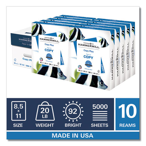 Copy Plus Print Paper, 92 Bright, 20 Lb, 8.5 X 11, White, 500 Sheets-ream, 10 Reams-carton