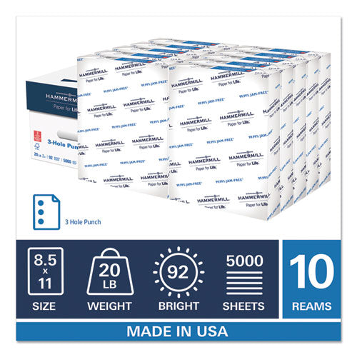 Copy Plus Print Paper, 92 Bright, 3-hole, 20 Lb, 8.5 X 11, White, 500-ream