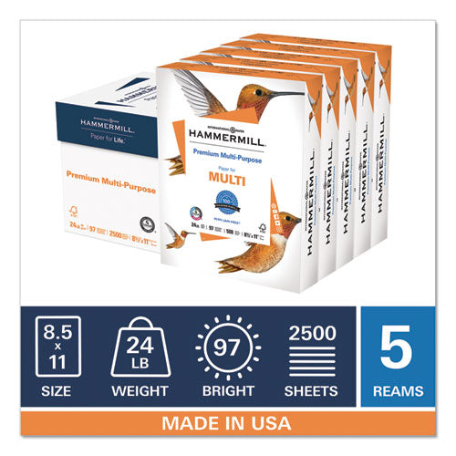 Premium Multipurpose Print Paper, 97 Bright, 24lb, 8.5 X 11, White, 500 Sheets-ream, 5 Reams-carton