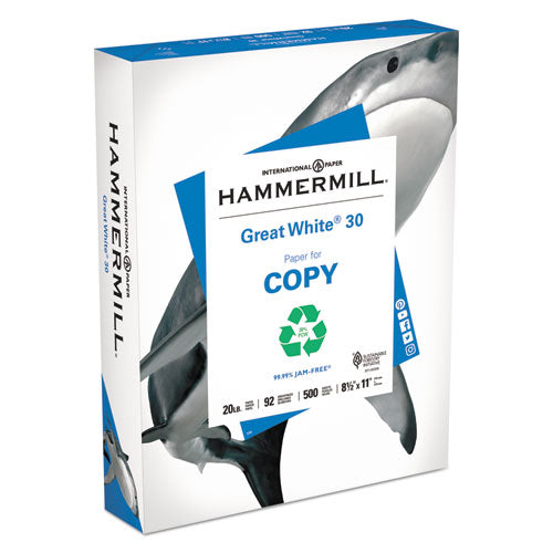 Great White 30 Recycled Print Paper, 92 Bright, 20lb, 8.5 X 11, White, 500 Sheets-ream, 10 Reams-carton, 40 Cartons-pallet