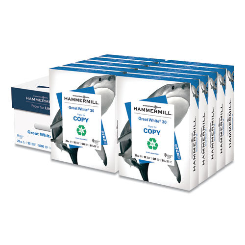 Great White 30 Recycled Print Paper, 92 Bright, 20lb, 8.5 X 14, White, 500-ream