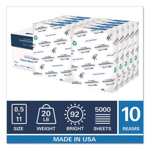 Great White 100 Recycled Print Paper, 92 Bright, 20lb, 8.5 X 11, White, 500 Sheets-ream, 10 Reams-carton