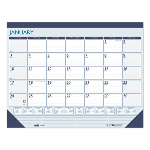 100% Recycled Contempo Desk Pad Calendar, 22 X 17, Blue, 2021