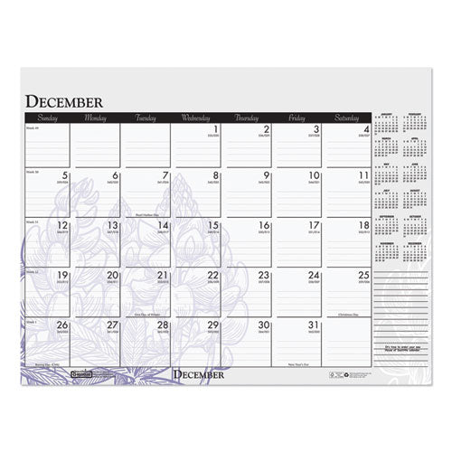 100% Recycled Contempo Desk Pad Calendar, 18.5 X 13, Wild Flowers, 2021