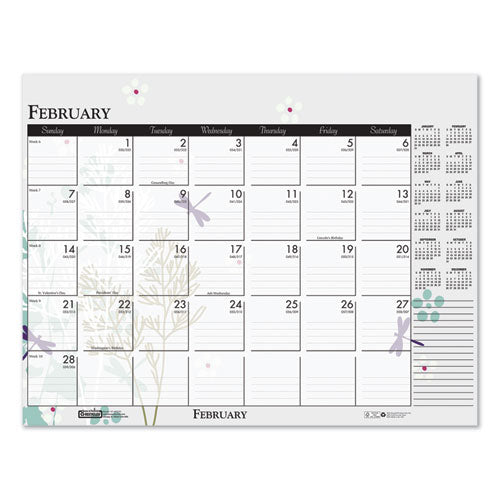 100% Recycled Contempo Desk Pad Calendar, 18.5 X 13, Wild Flowers, 2021