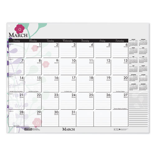 100% Recycled Contempo Desk Pad Calendar, 18.5 X 13, Wild Flowers, 2021