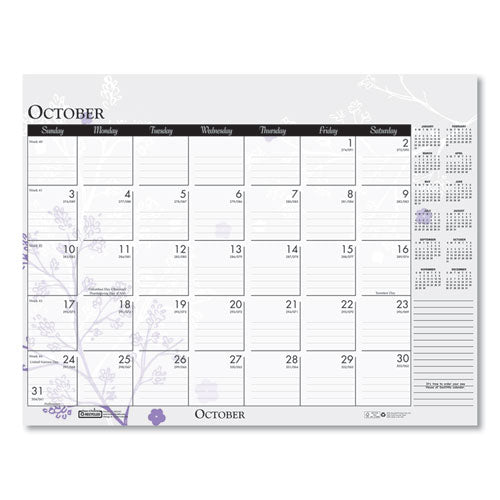 100% Recycled Contempo Desk Pad Calendar, 22 X 17, Wild Flowers, 2021