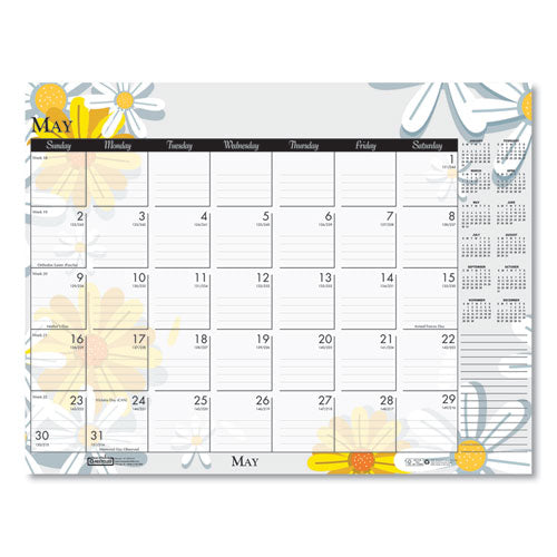 100% Recycled Contempo Desk Pad Calendar, 22 X 17, Wild Flowers, 2021