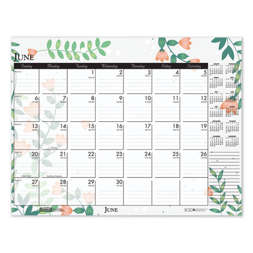 100% Recycled Contempo Desk Pad Calendar, 22 X 17, Wild Flowers, 2021