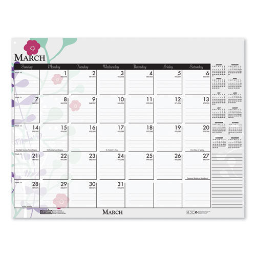 100% Recycled Contempo Desk Pad Calendar, 22 X 17, Wild Flowers, 2021