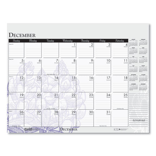 100% Recycled Contempo Desk Pad Calendar, 22 X 17, Wild Flowers, 2021